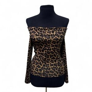H&M Brown Leopard Off-Shoulder Long Sleeve Top